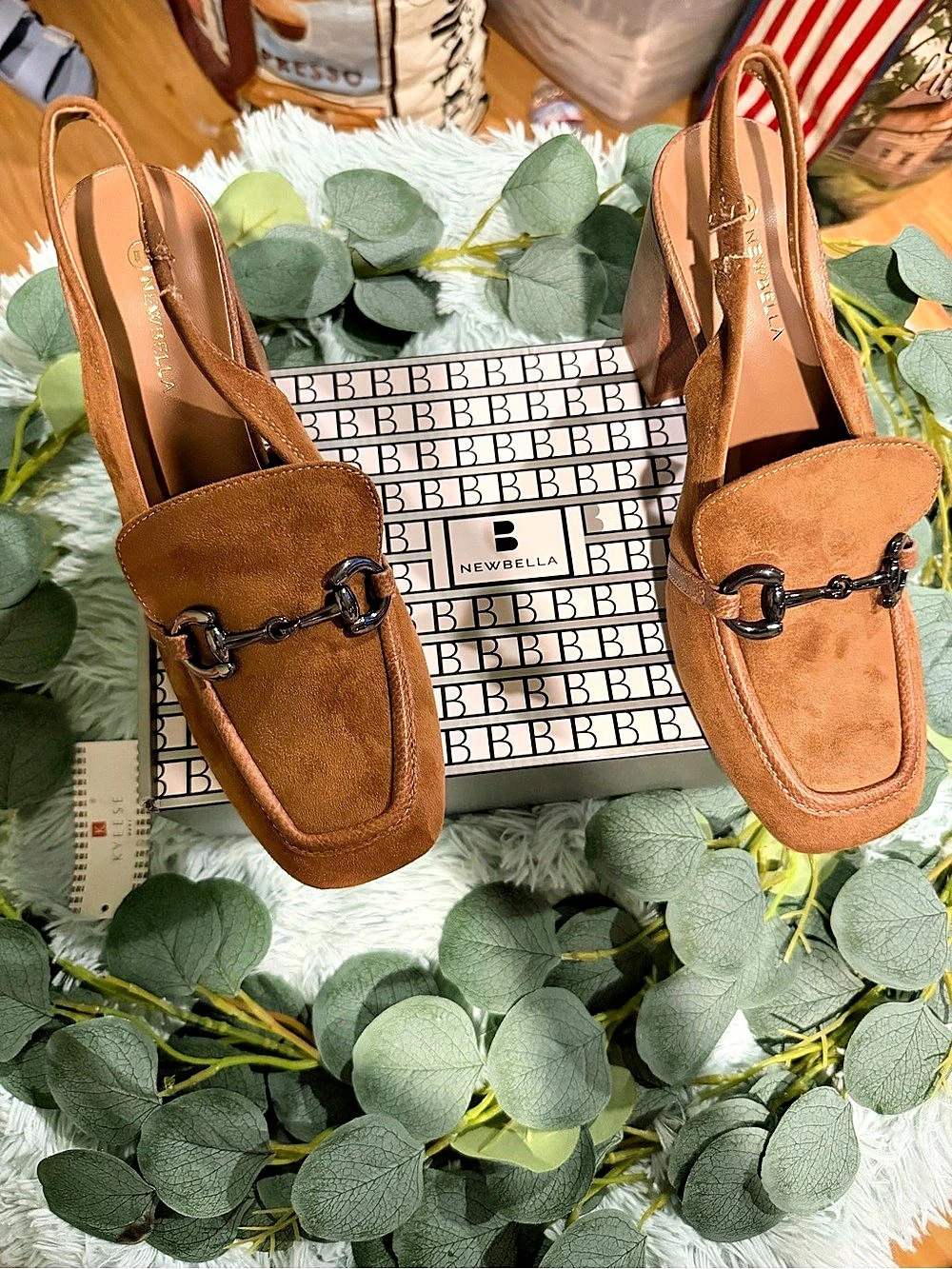Newbella Brown Horsebit Block Heel US 9